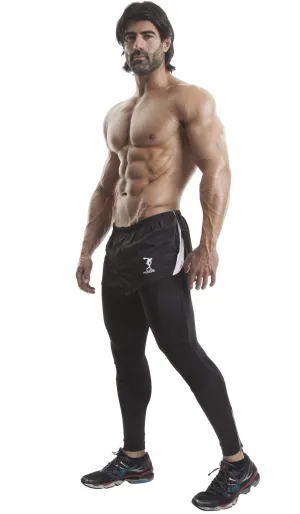 2-in-1 Leggings and Shorts(Black/white)-Nylon/elastin