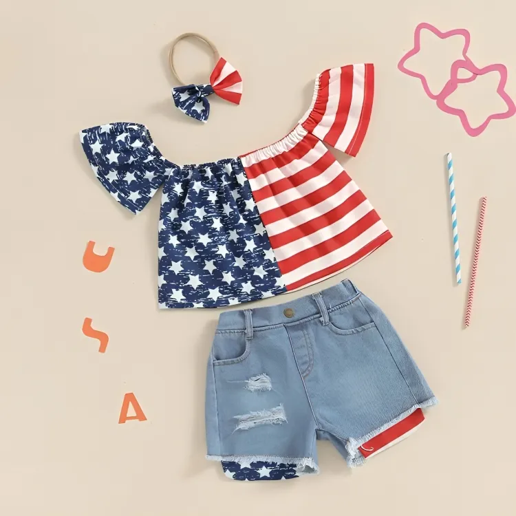 4th of July Denim Shorts Toddler Set