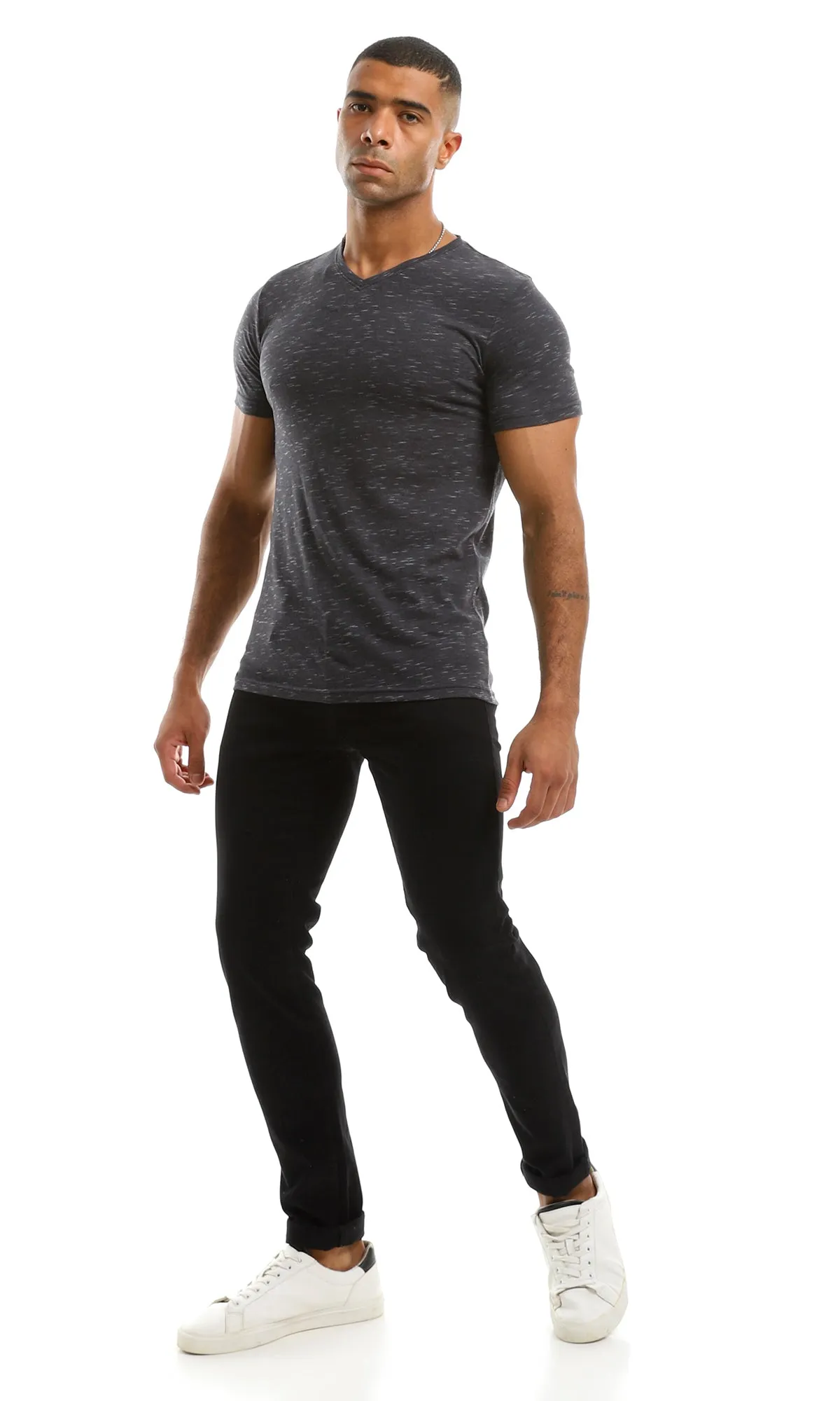 97922 Heather Charcoal V-Neck T-Shirt