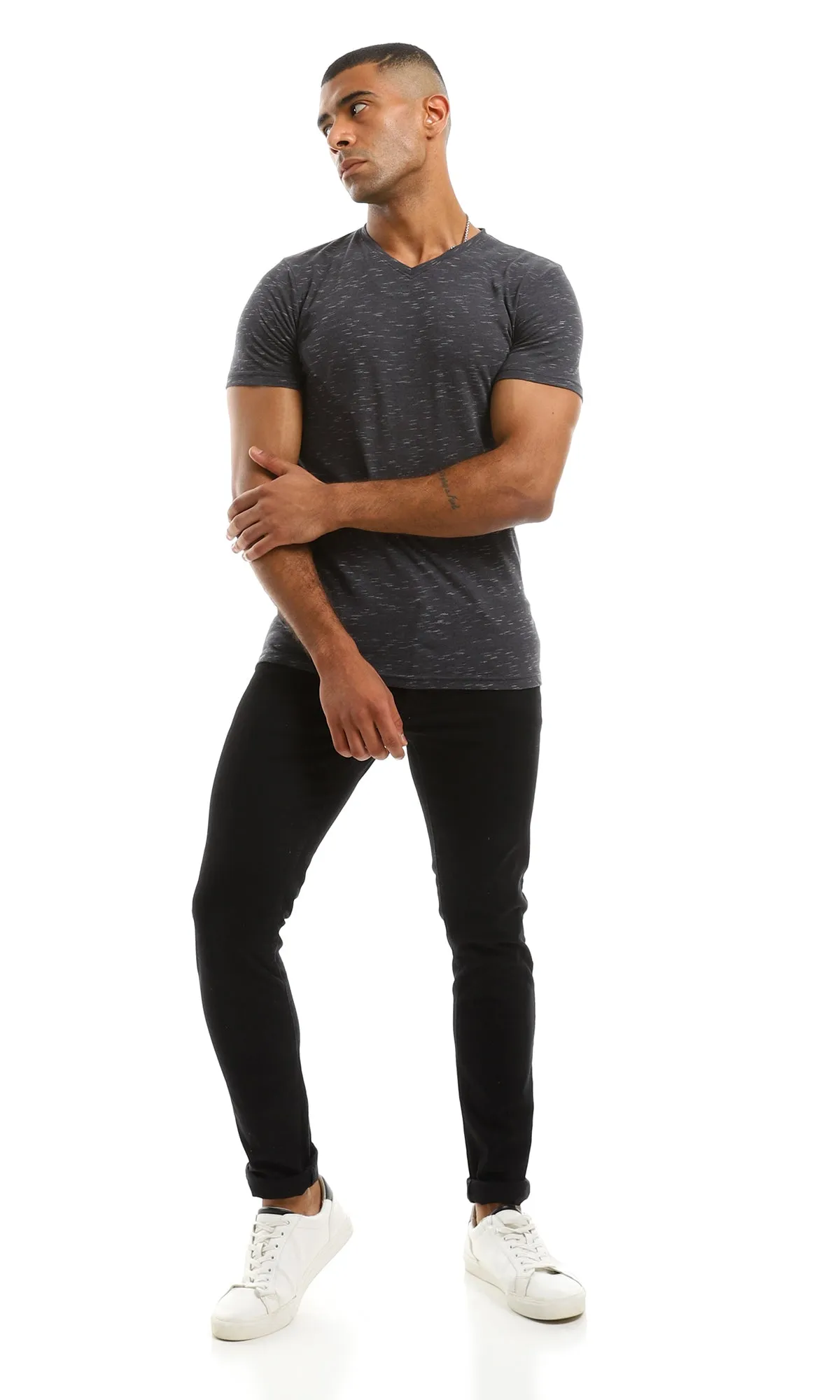 97922 Heather Charcoal V-Neck T-Shirt