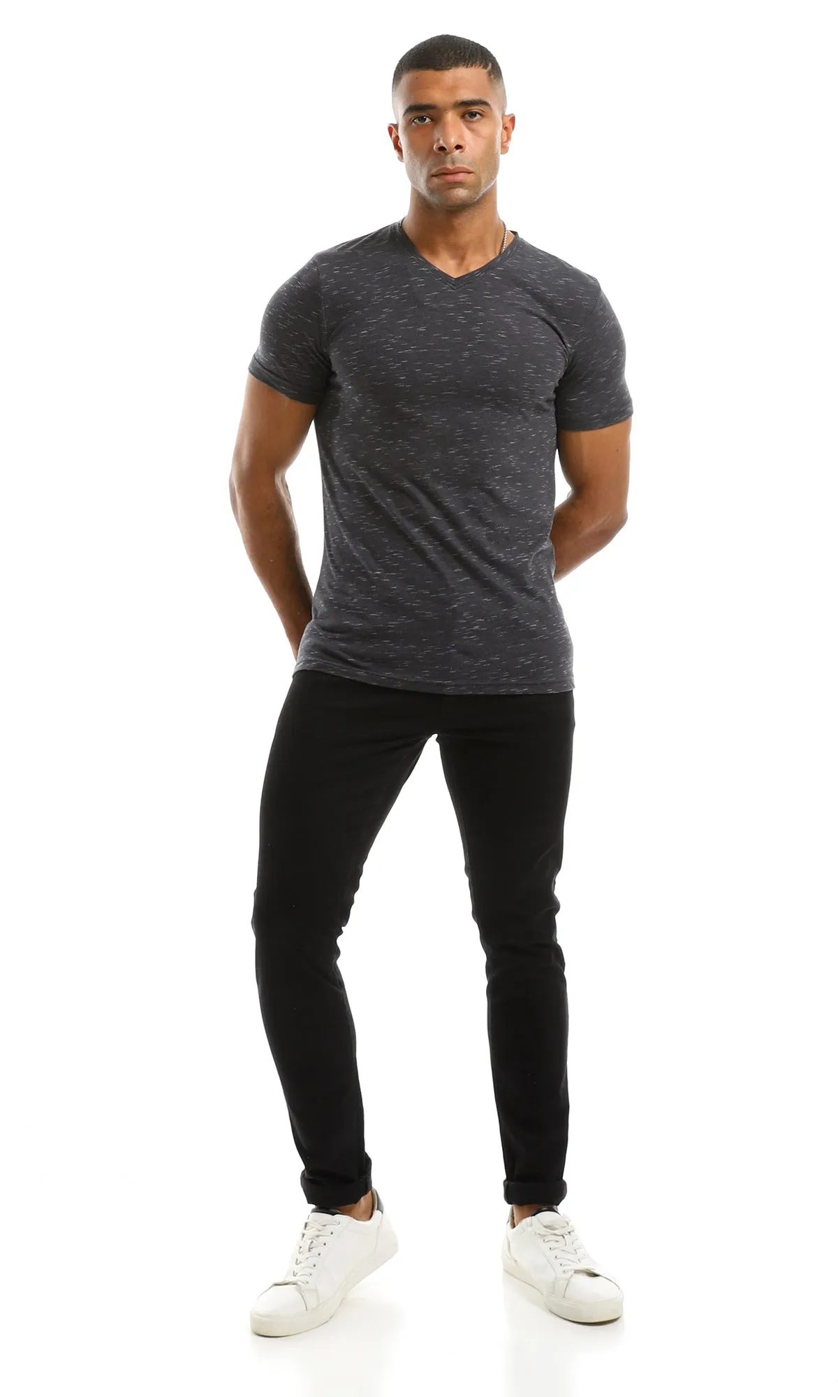 97922 Heather Charcoal V-Neck T-Shirt