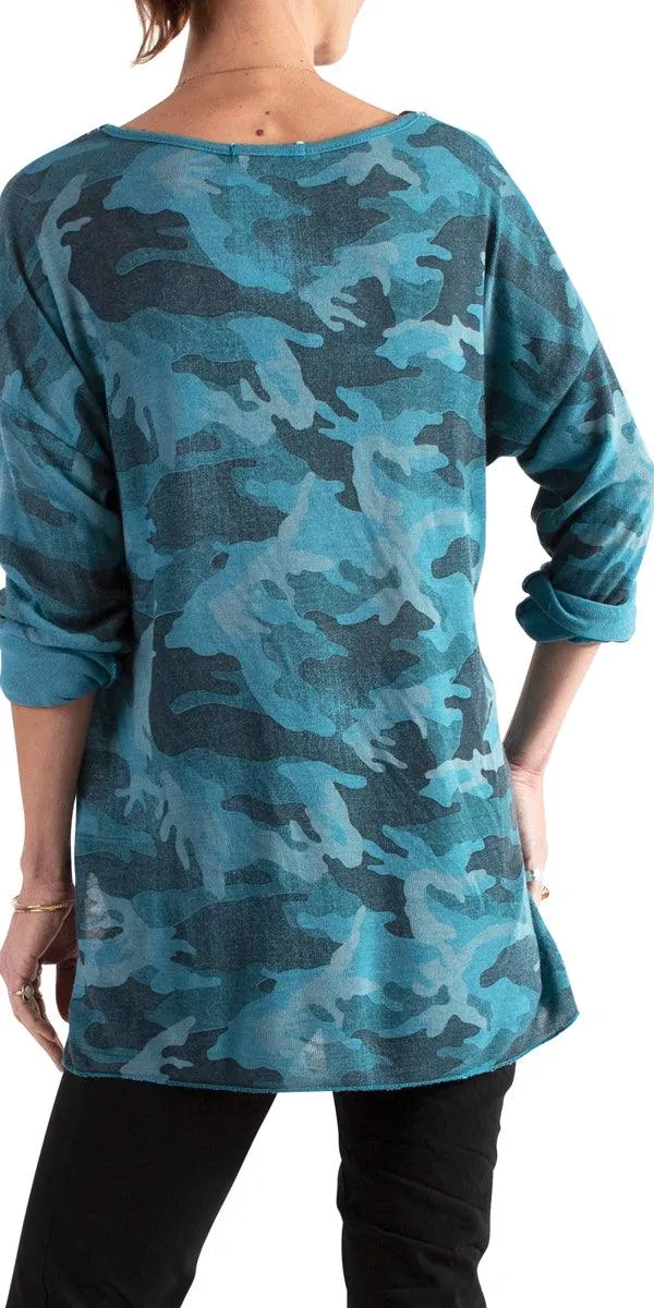 Alana Long Sleeve V-Neck Camo Sweater