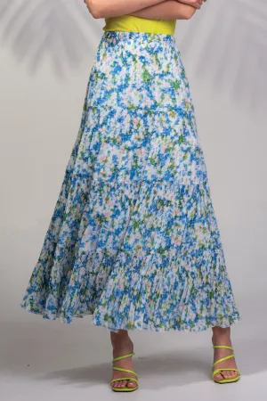 Alison Sheri Skirt Tiered Midi Blue Floral Print A45301