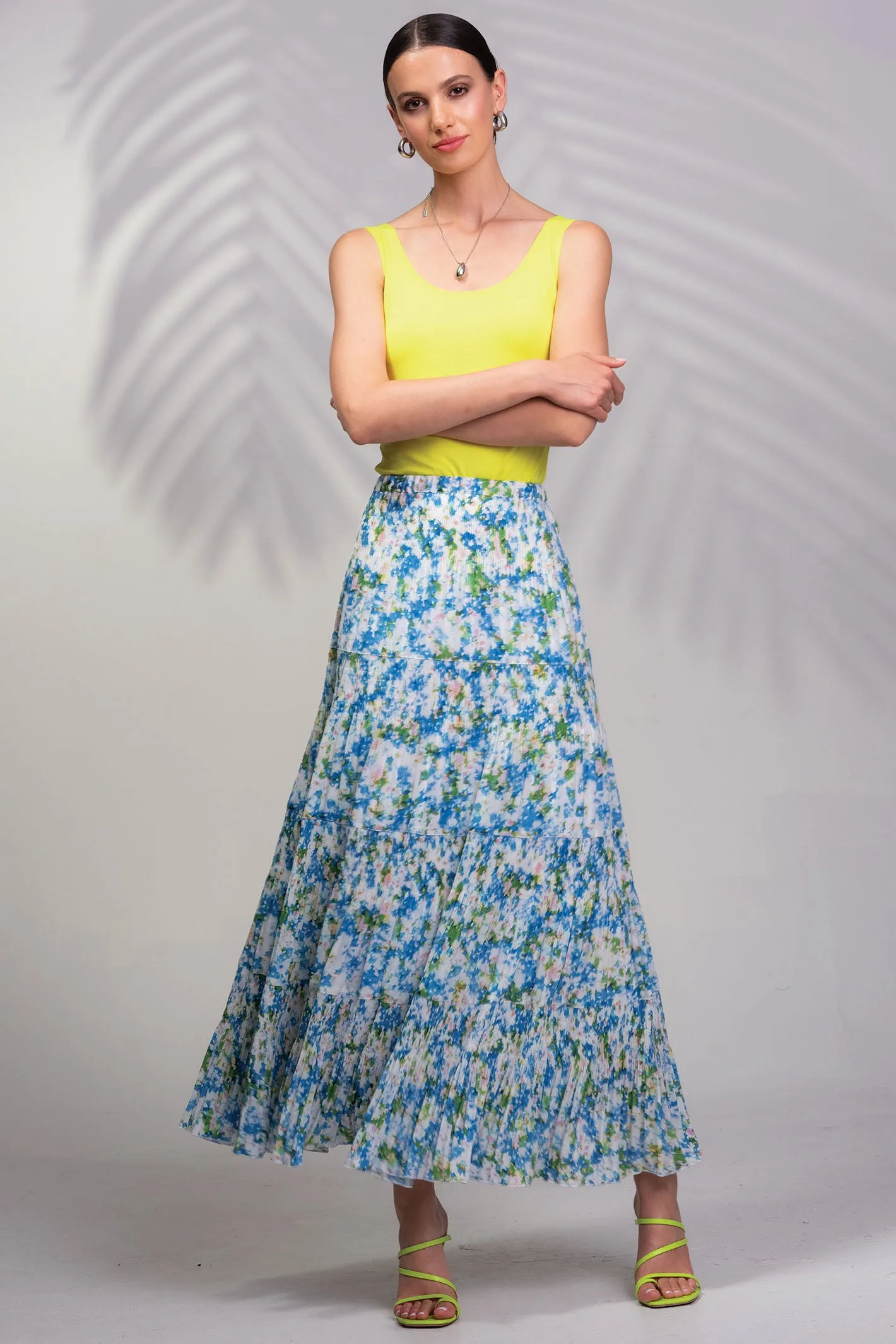 Alison Sheri Skirt Tiered Midi Blue Floral Print A45301