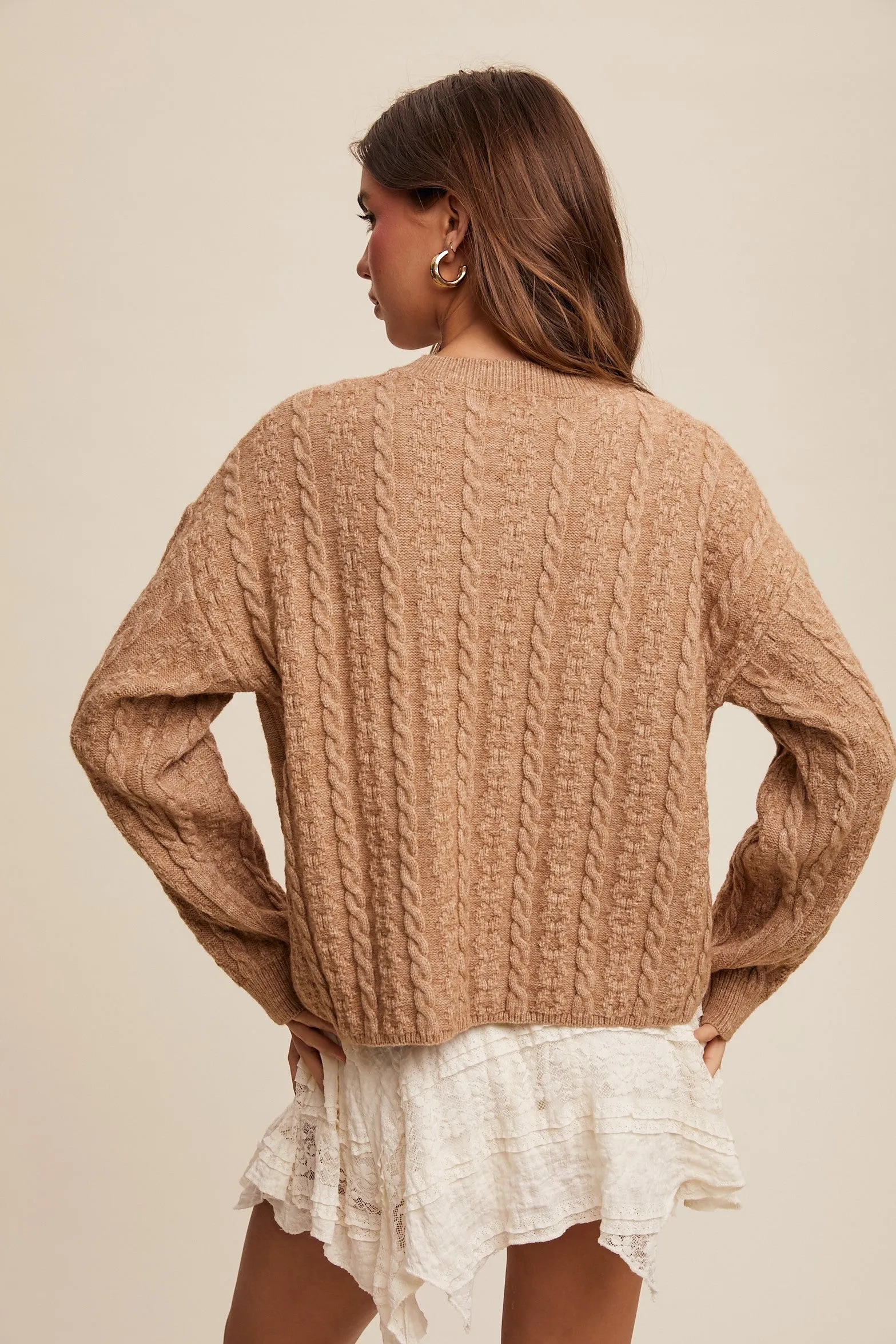 Amora Classic V-Neck Cable Knit Sweater