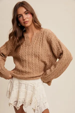 Amora Classic V-Neck Cable Knit Sweater