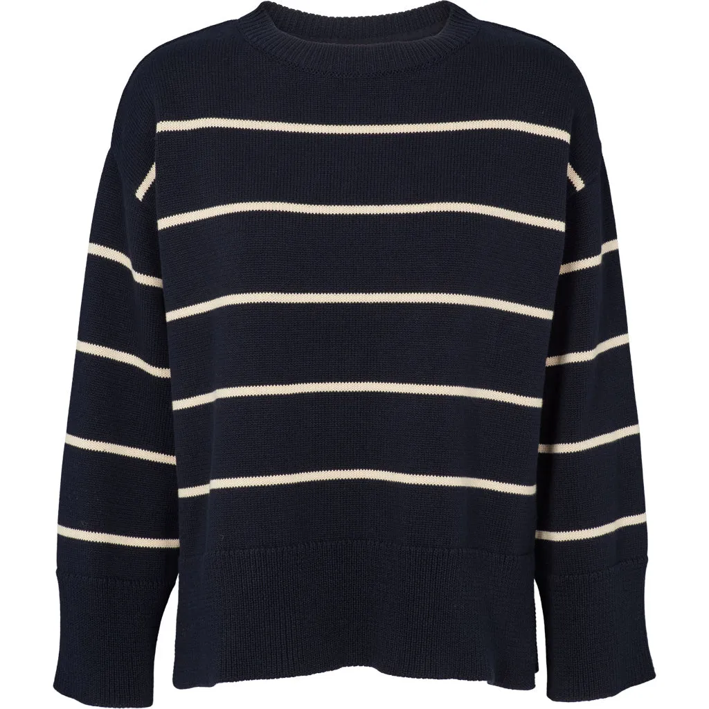 Basic Apparel Winie O-Neck Stripe - Navy/Birch
