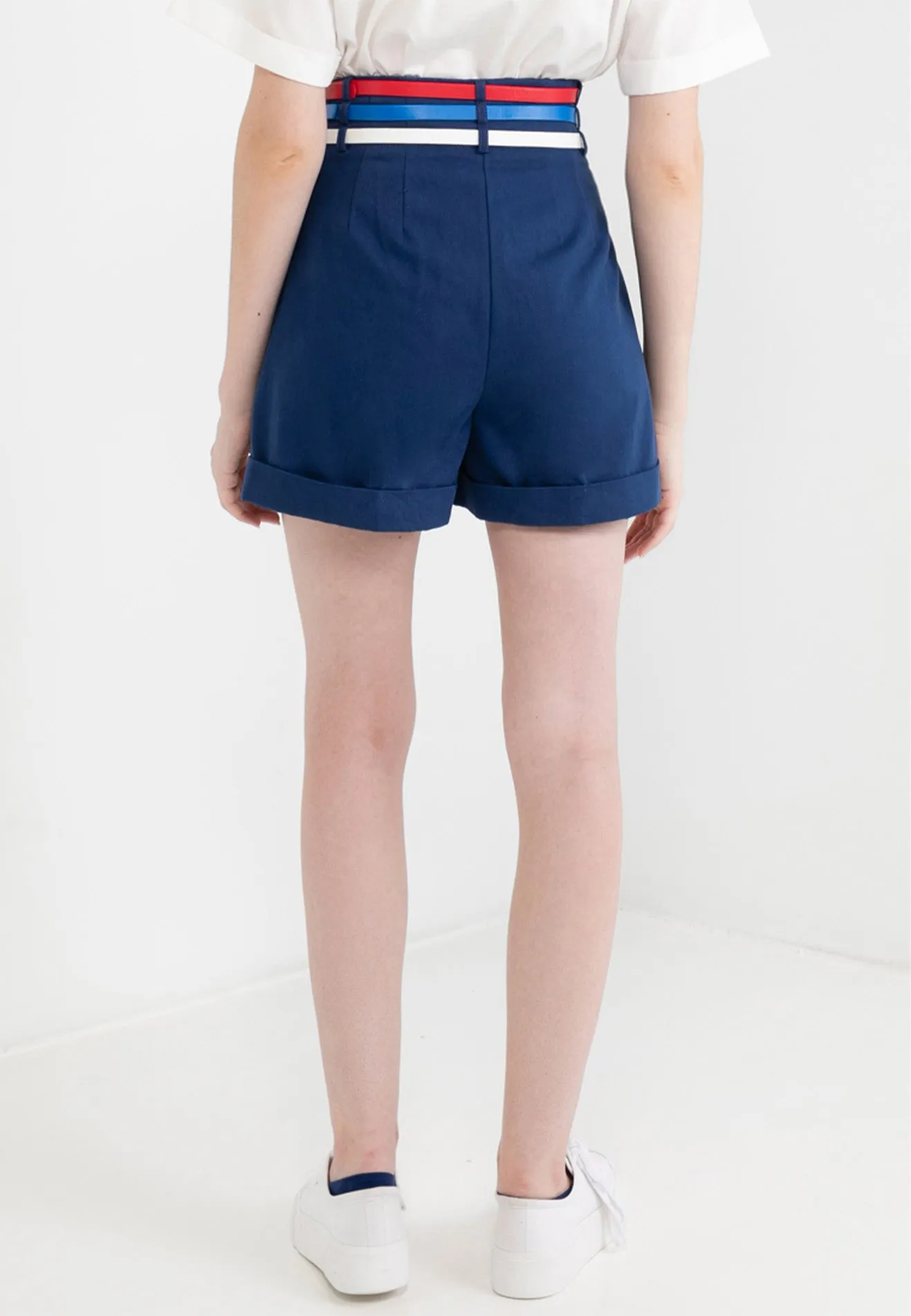Be Paris Collection: Triple Belt Pocket Pleated Shorts
