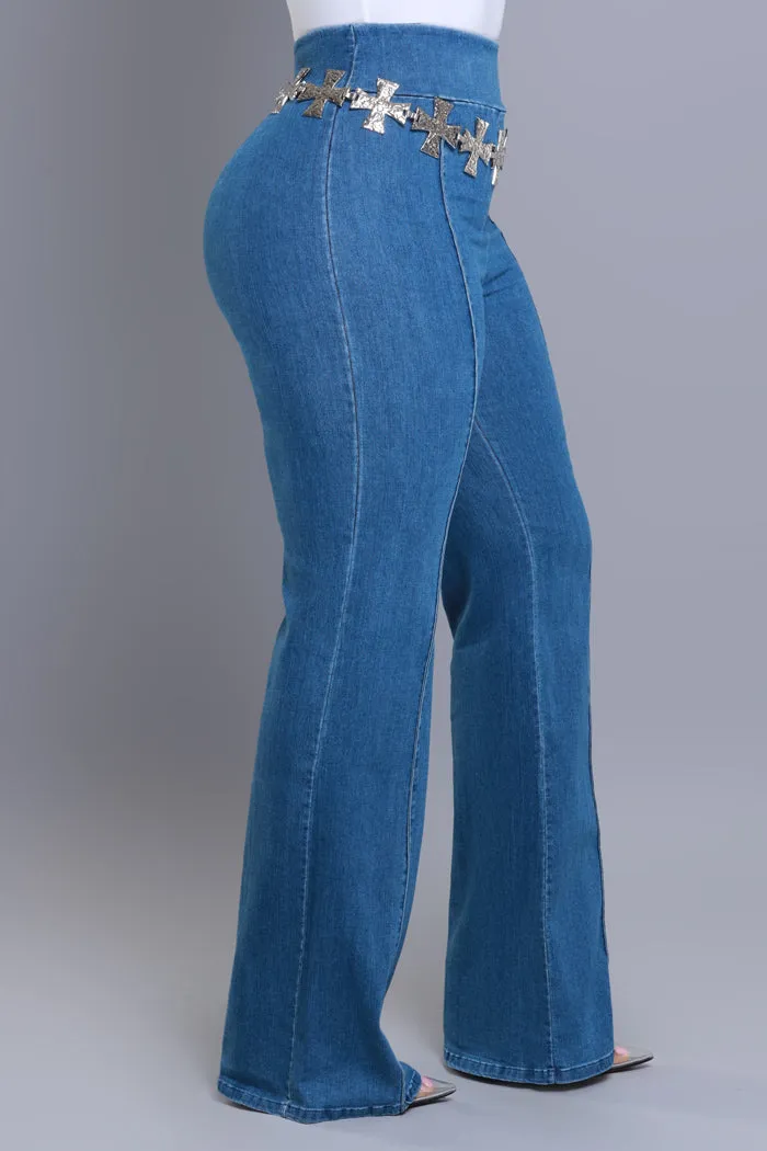 Big Deal High Rise Wide Leg Denim Pants - Blue