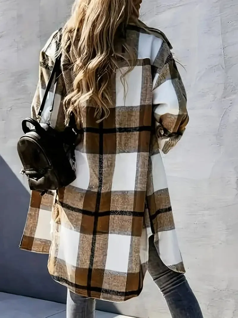 Black and White Plaid Long Jacket