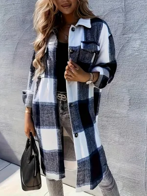 Black and White Plaid Long Jacket