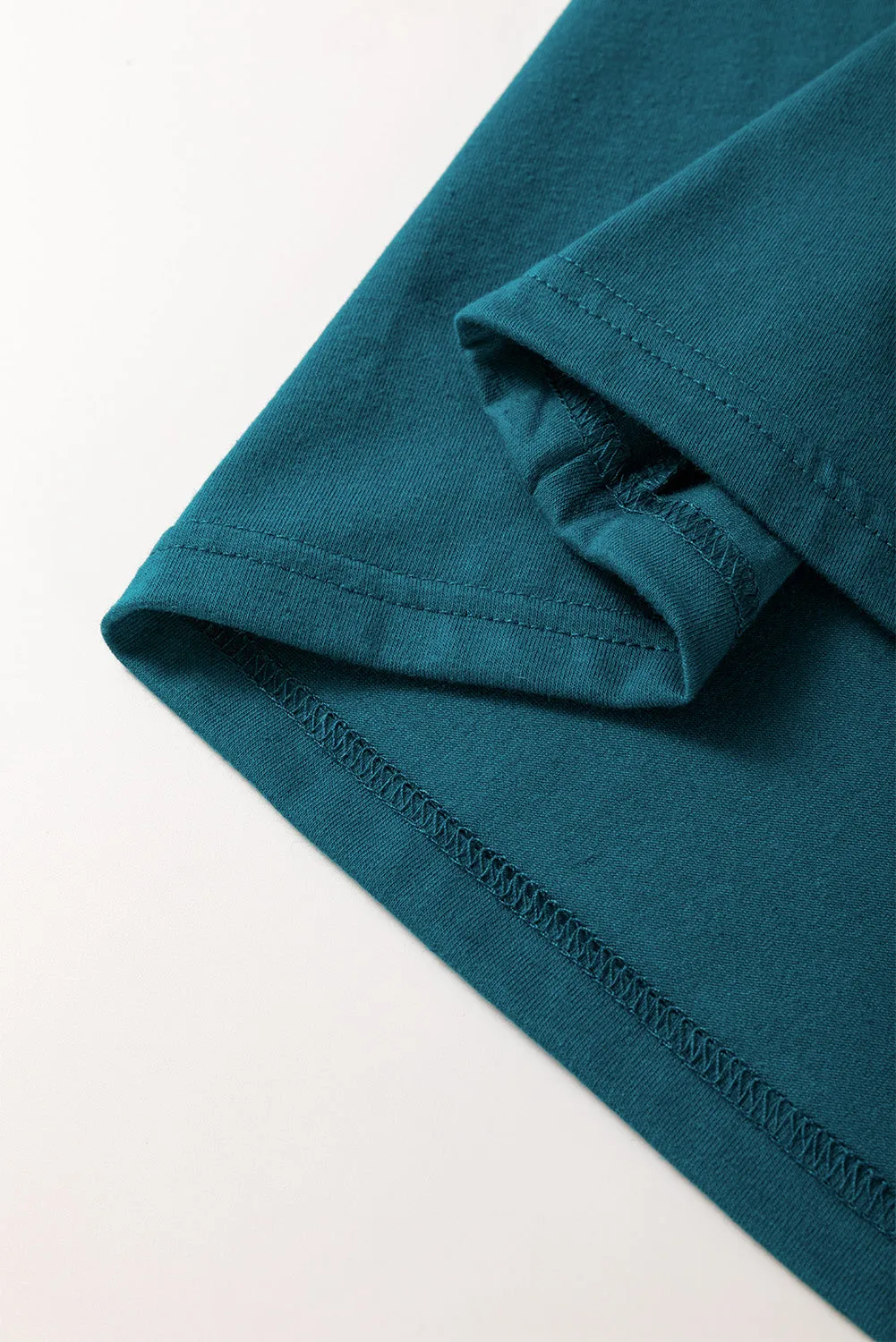 Blue Sapphire Solid Color Toothpick Stripe Round Neck T Shirt