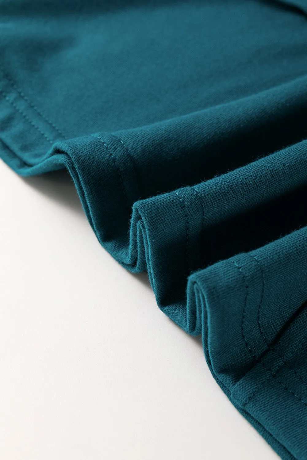Blue Sapphire Solid Color Toothpick Stripe Round Neck T Shirt