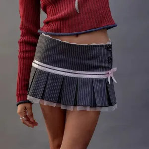 Bow Winter Splice Bandage Casual Folds Hot Fashion Mini Lace Skirt
