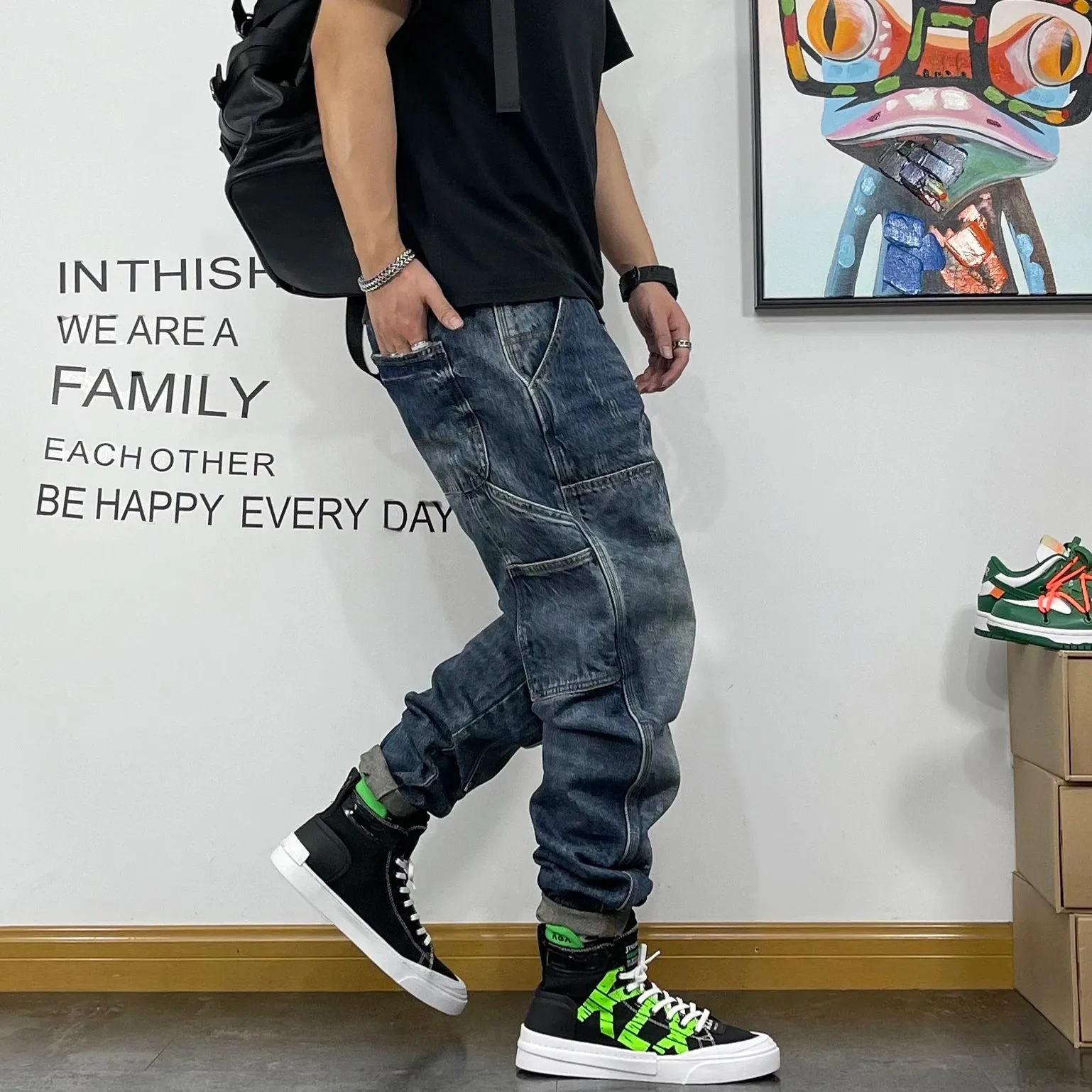 Cargo denim Jeans loose hip hop style Trousers