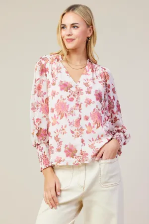 Ceres Floral Print Smocked Detail Top