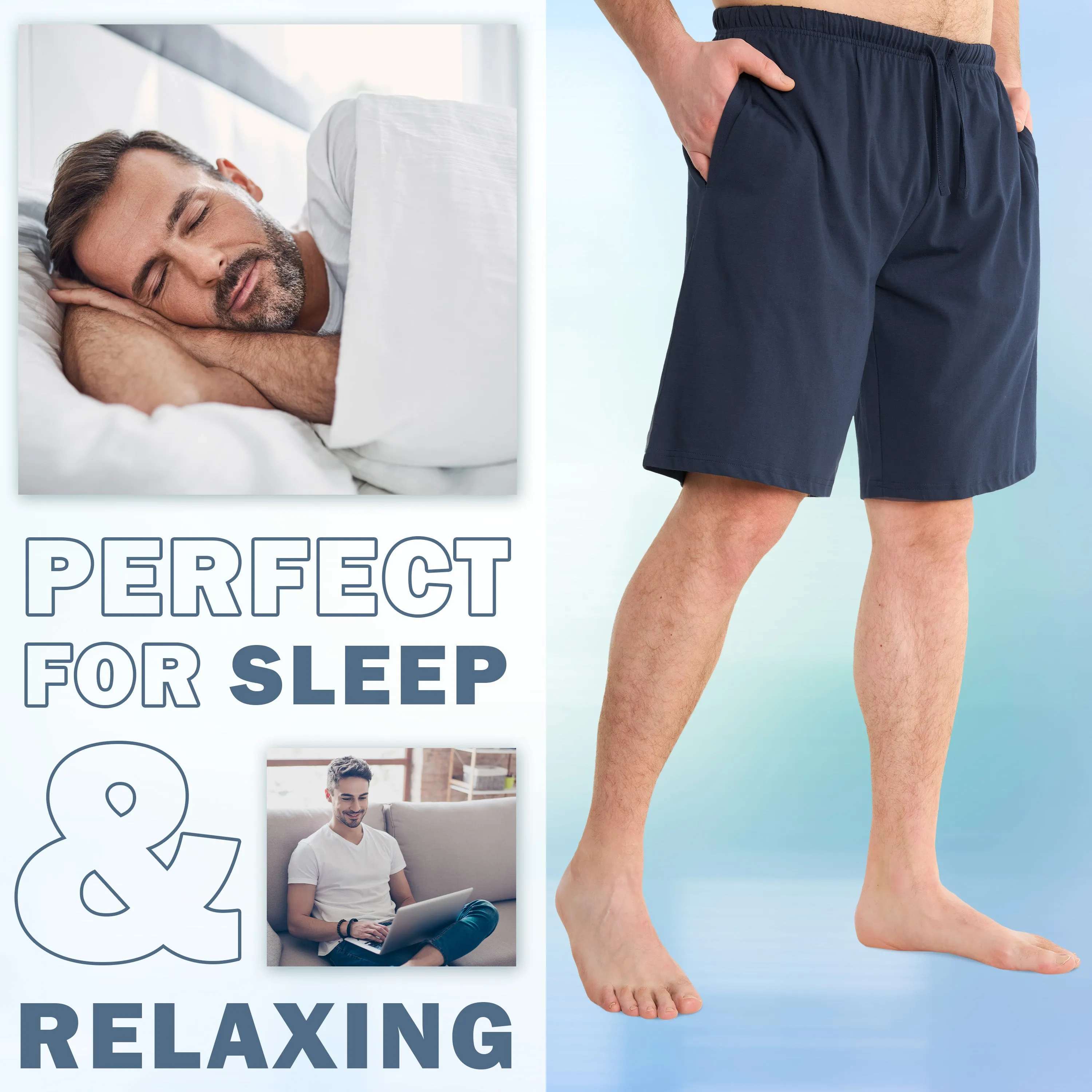 CityComfort Cotton Pyjama Shorts with Elasticated Waist for Men - 2 Pack