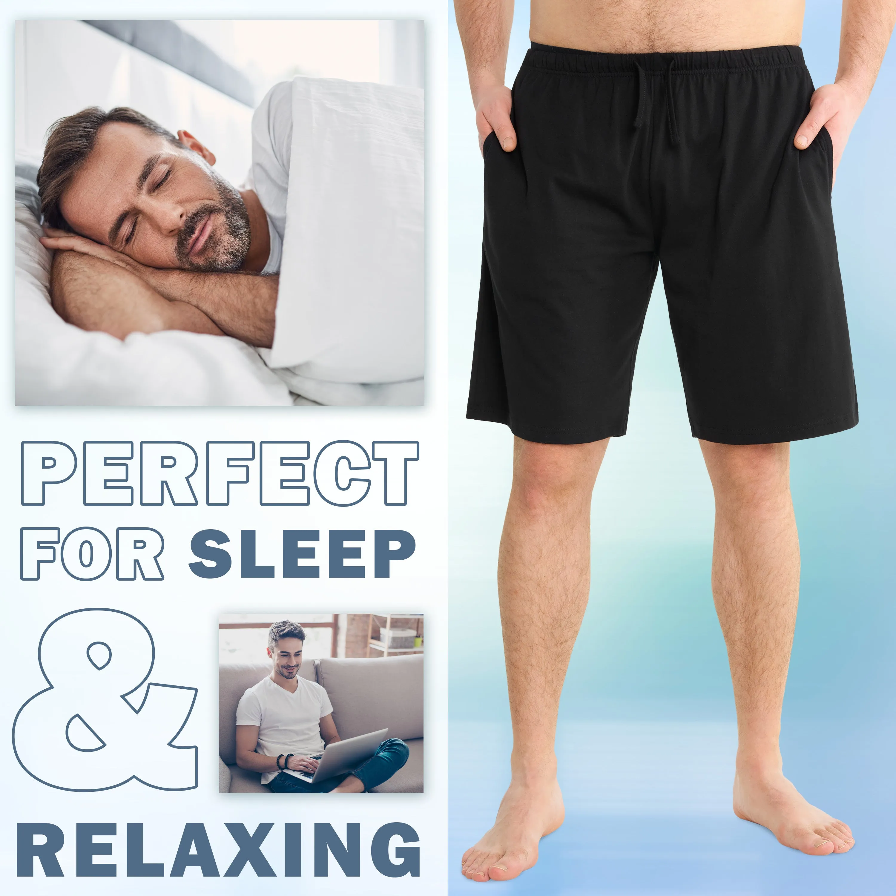 CityComfort Cotton Pyjama Shorts with Elasticated Waist for Men - 2 Pack