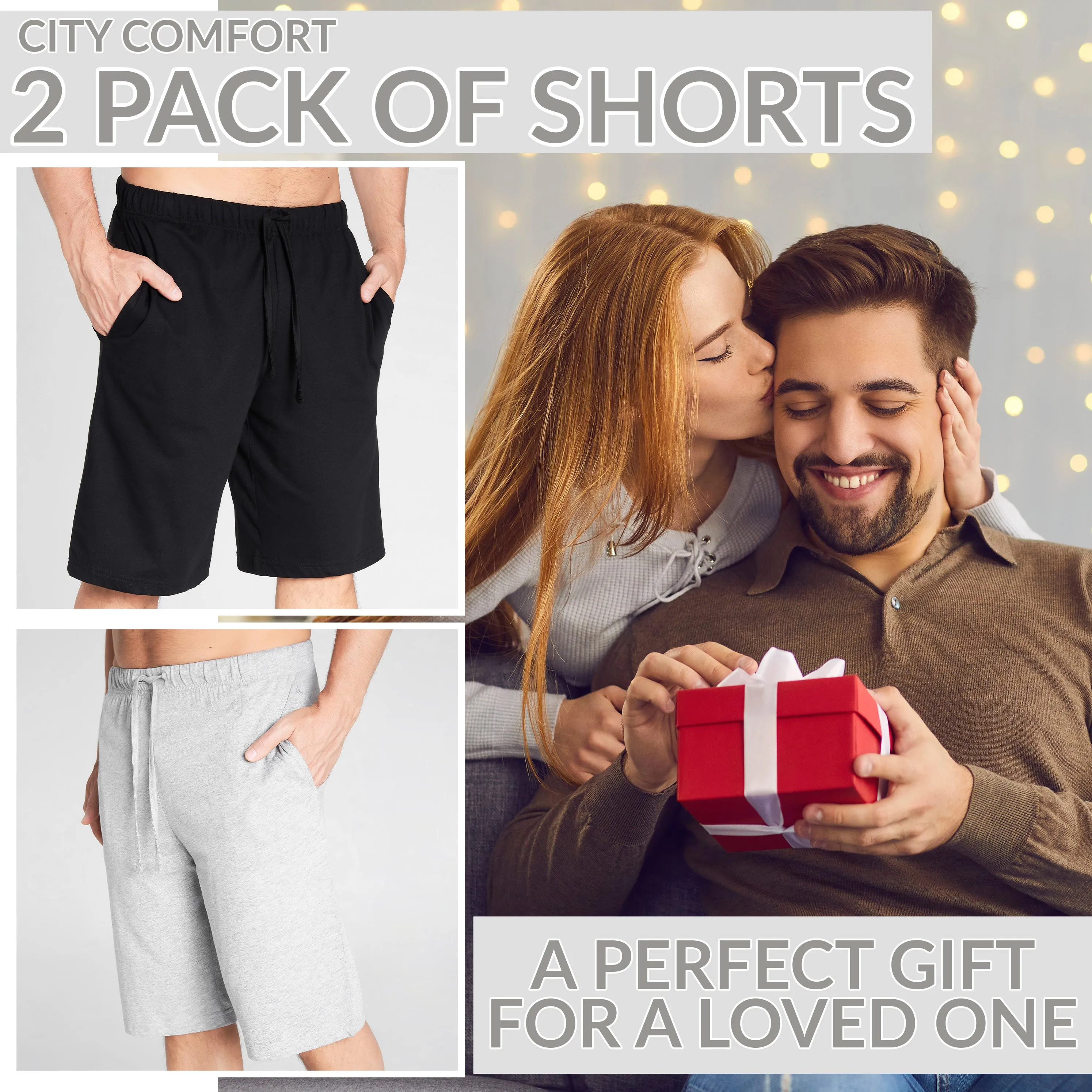 CityComfort Cotton Pyjama Shorts with Elasticated Waist for Men - 2 Pack