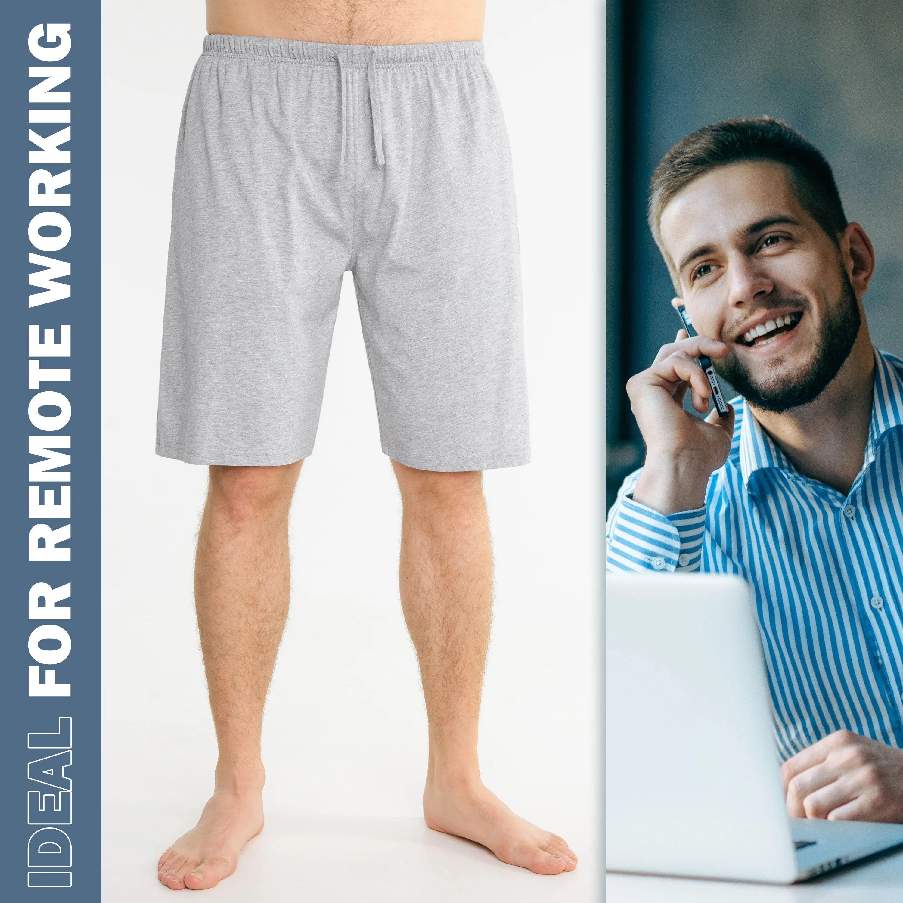 CityComfort Cotton Pyjama Shorts with Elasticated Waist for Men - 2 Pack