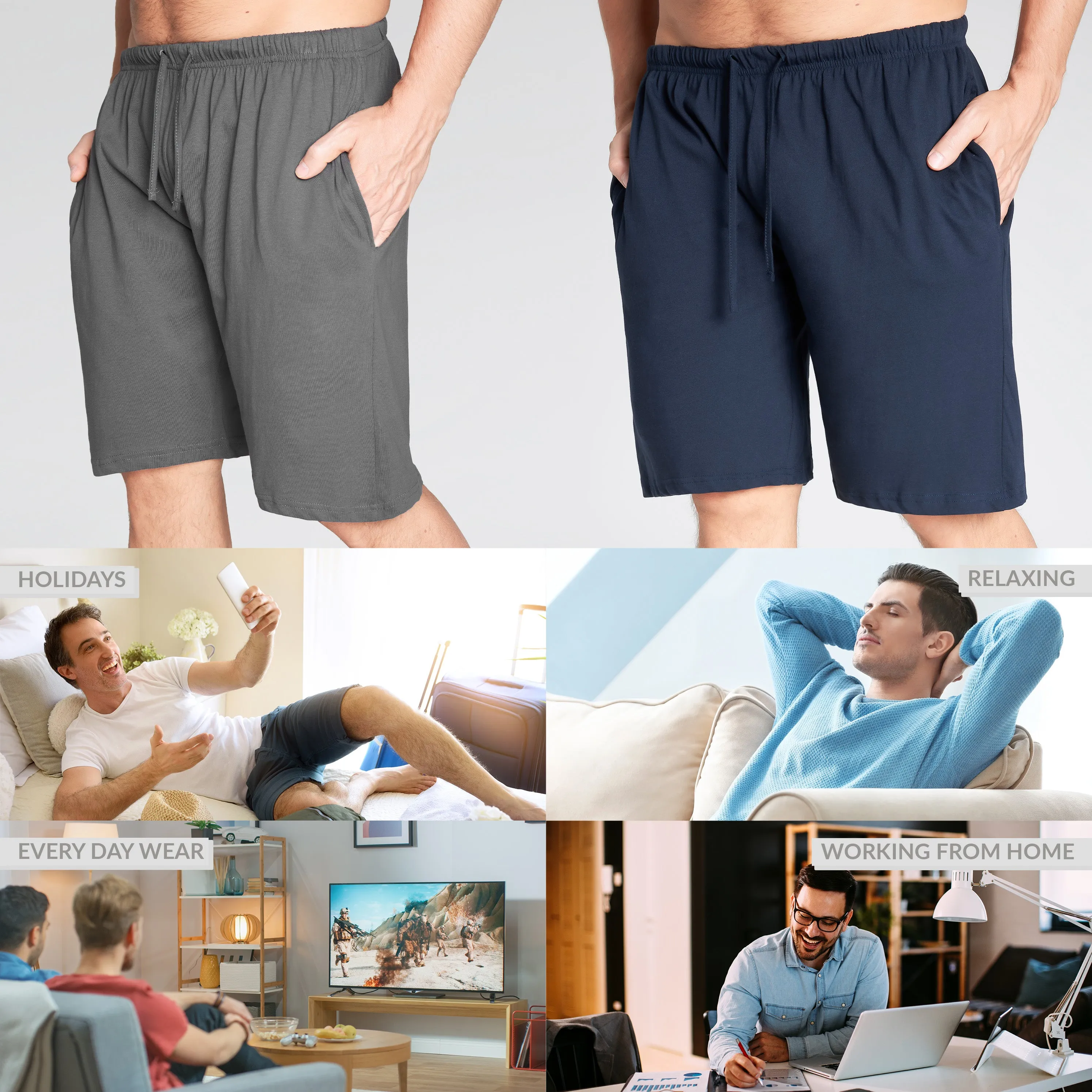 CityComfort Cotton Pyjama Shorts with Elasticated Waist for Men - 2 Pack