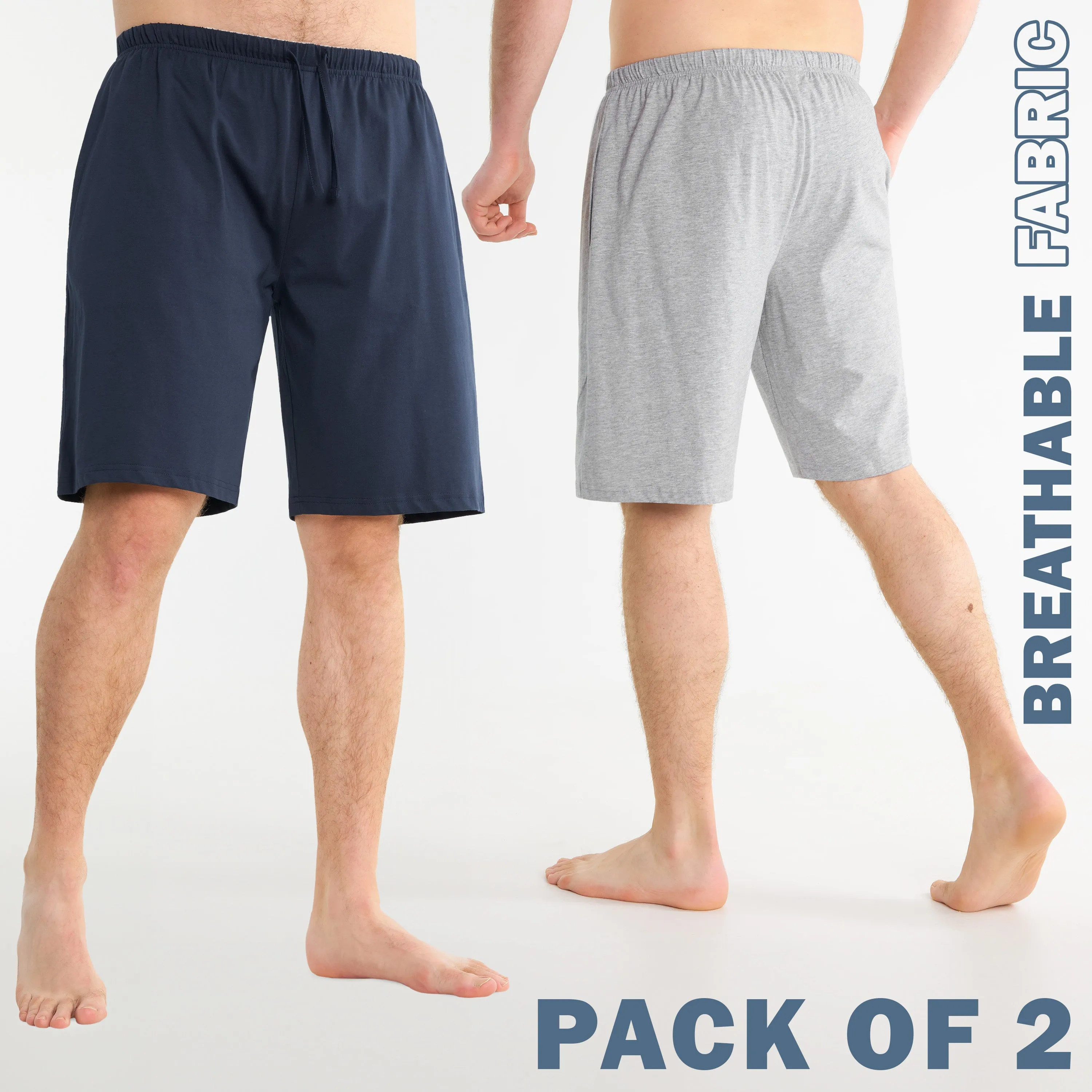 CityComfort Cotton Pyjama Shorts with Elasticated Waist for Men - 2 Pack