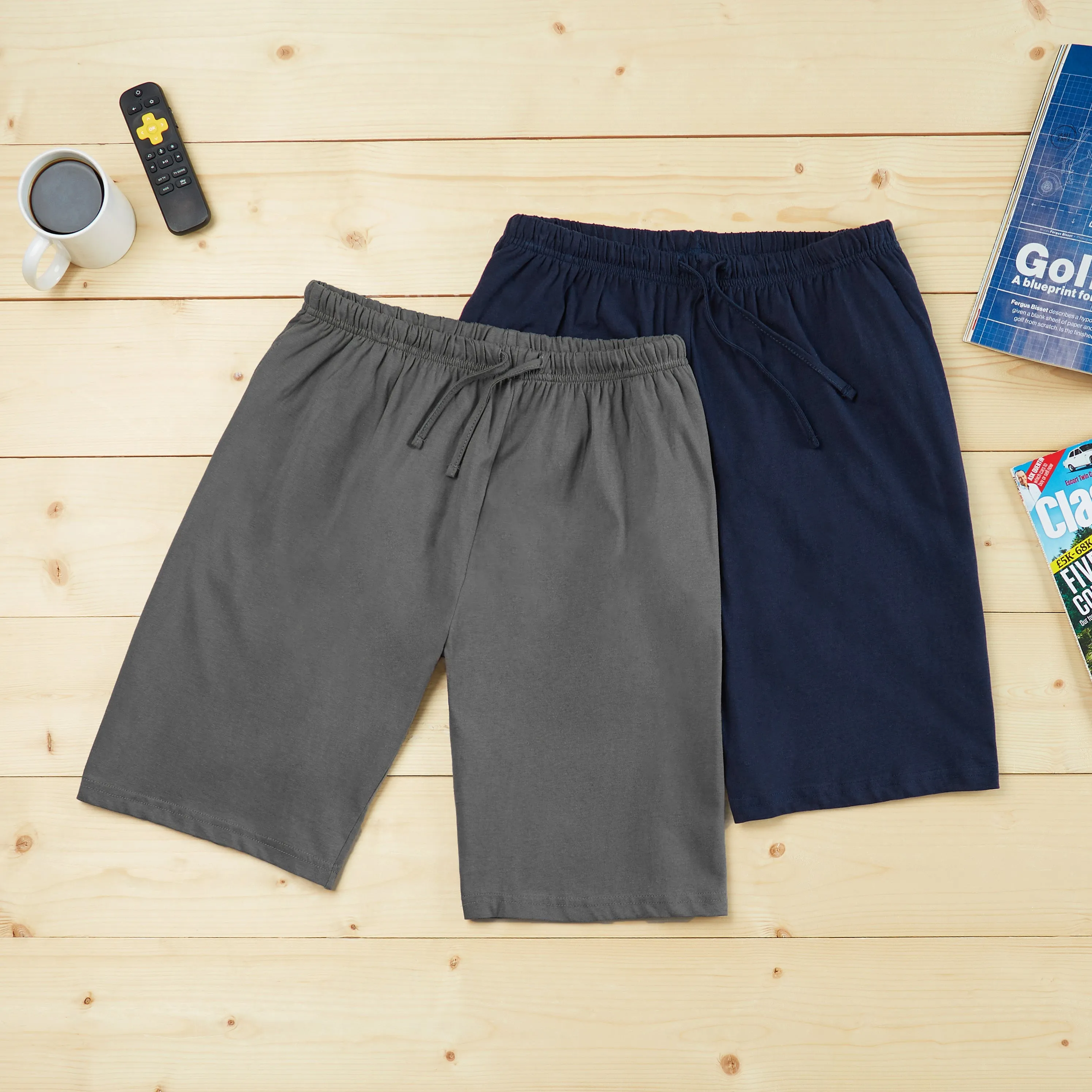 CityComfort Cotton Pyjama Shorts with Elasticated Waist for Men - 2 Pack