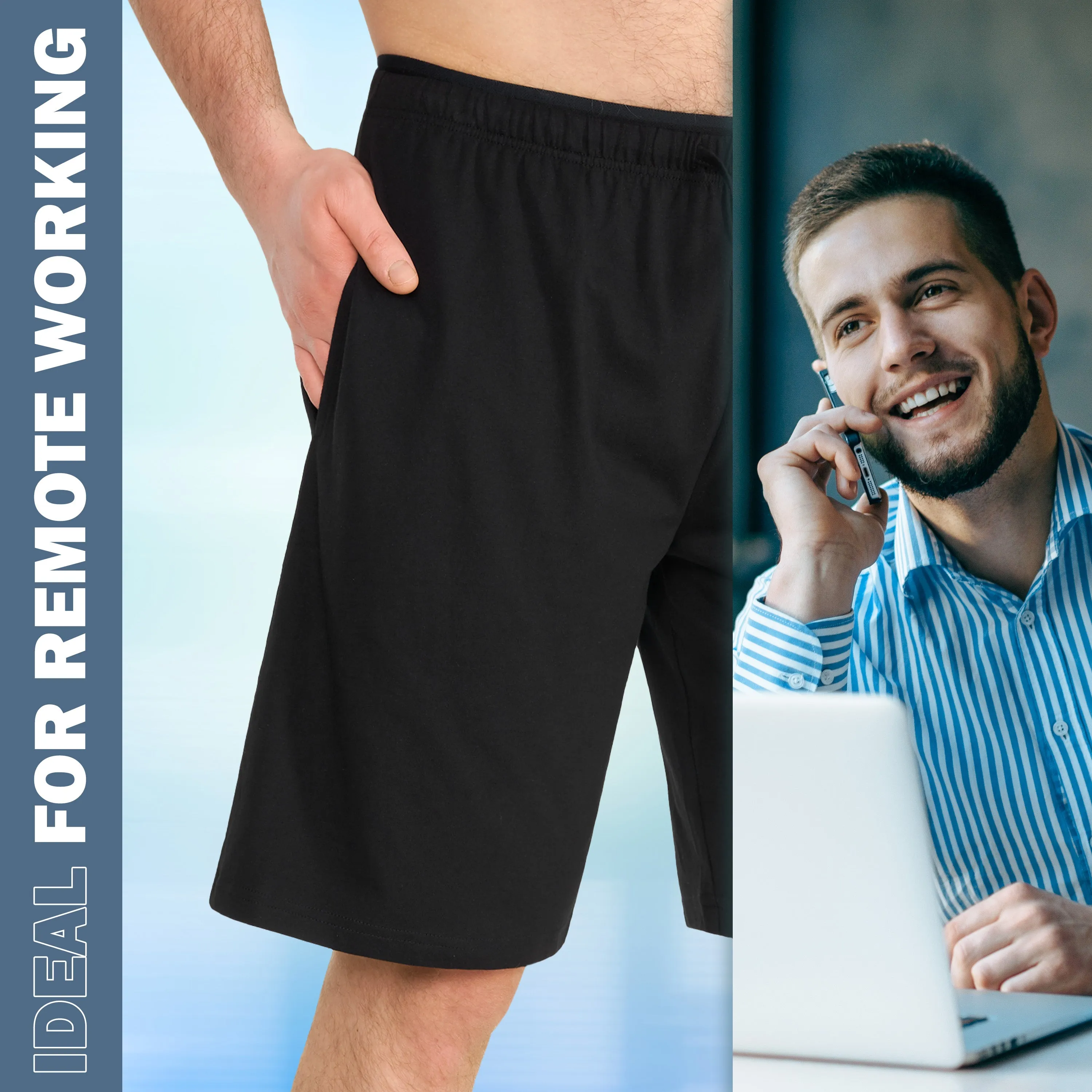 CityComfort Cotton Pyjama Shorts with Elasticated Waist for Men - 2 Pack