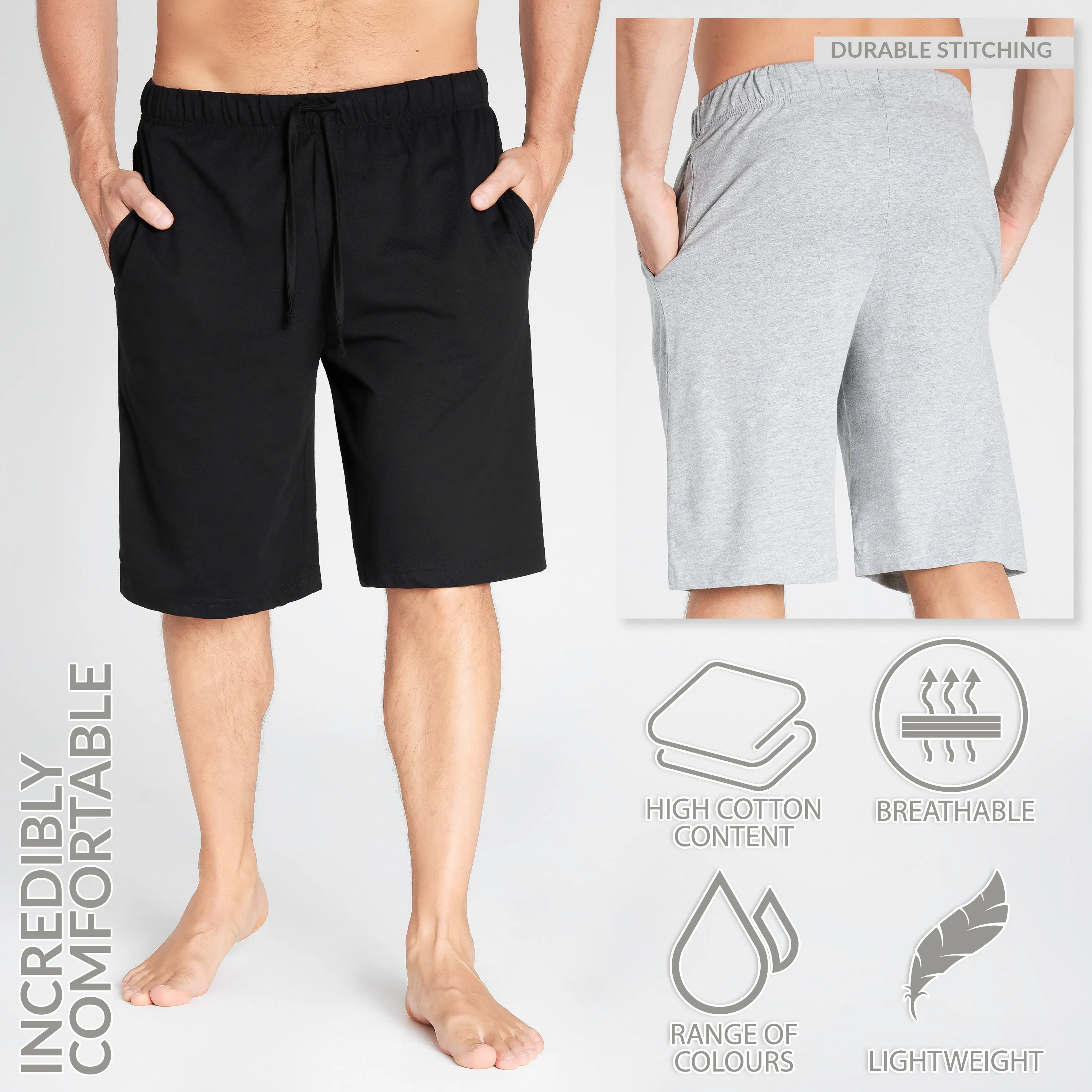 CityComfort Cotton Pyjama Shorts with Elasticated Waist for Men - 2 Pack
