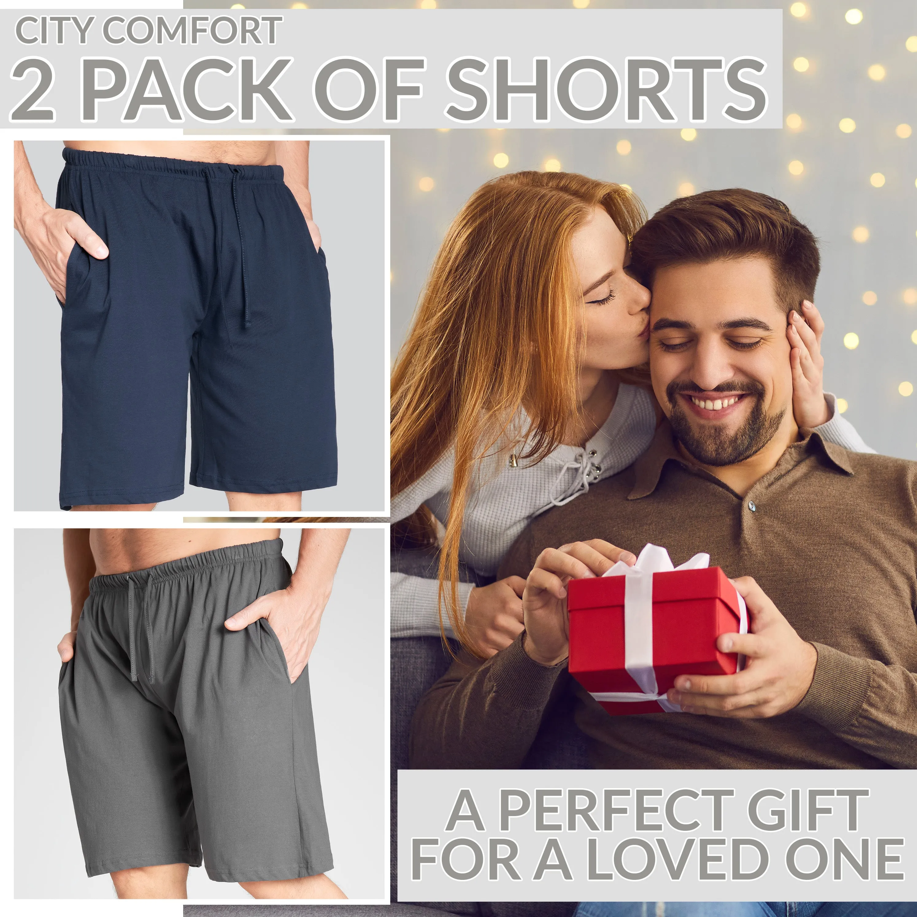 CityComfort Cotton Pyjama Shorts with Elasticated Waist for Men - 2 Pack