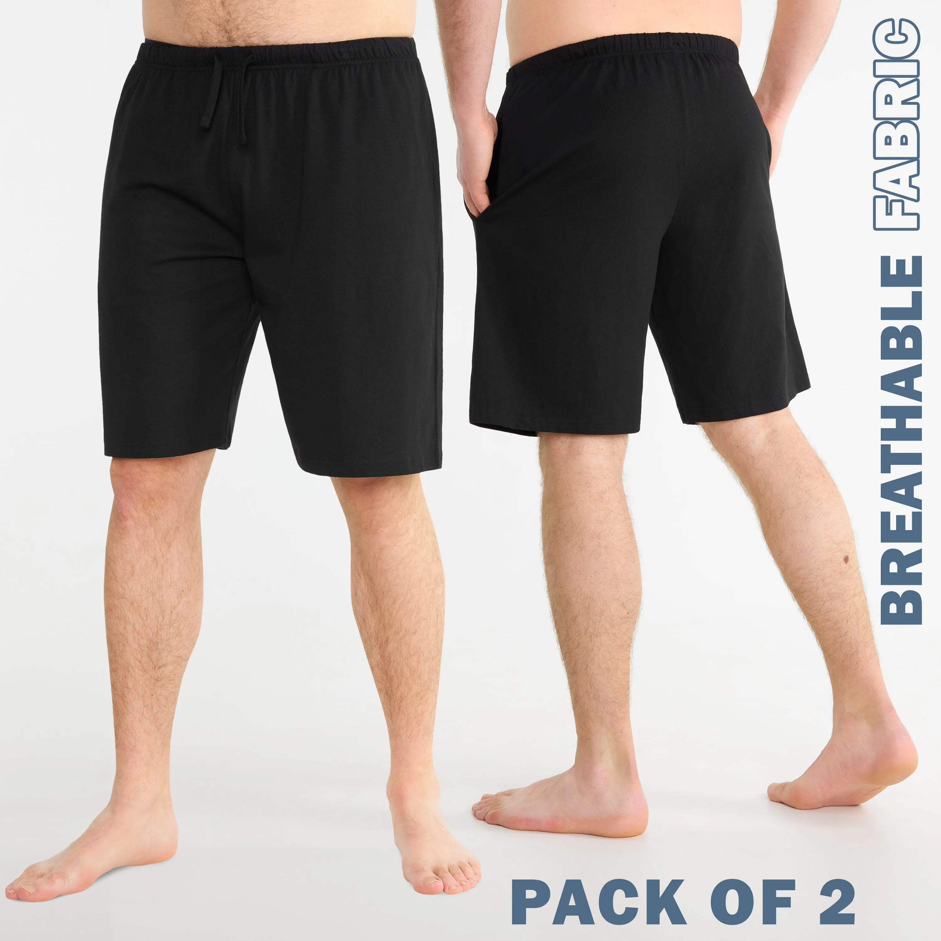 CityComfort Cotton Pyjama Shorts with Elasticated Waist for Men - 2 Pack