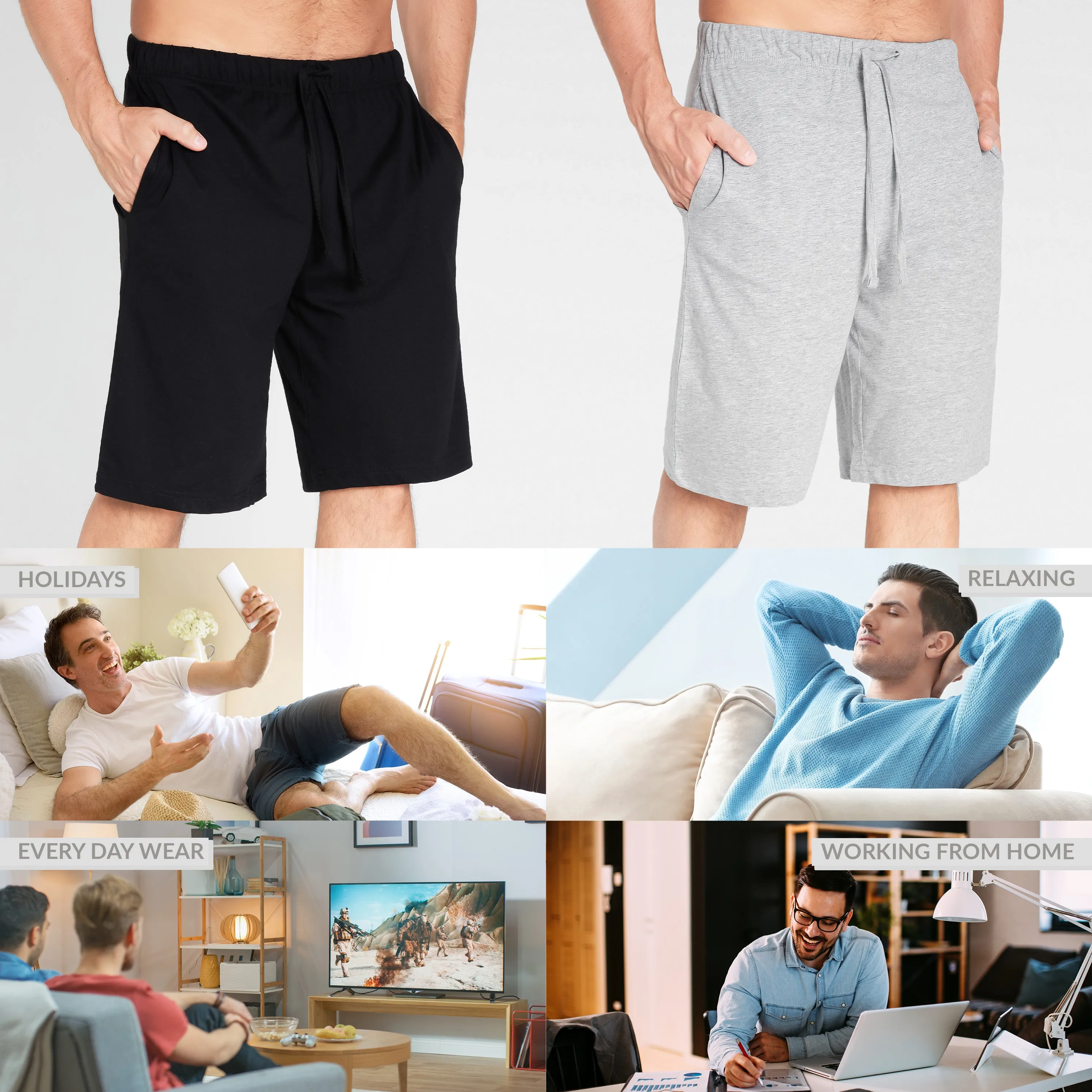 CityComfort Cotton Pyjama Shorts with Elasticated Waist for Men - 2 Pack