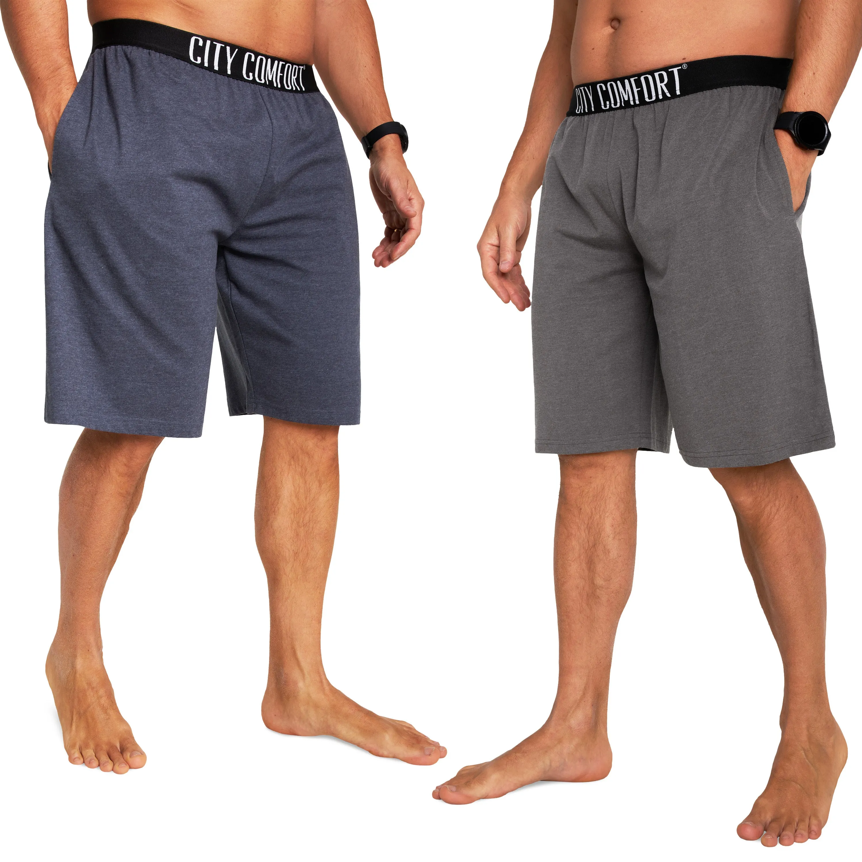 CityComfort Mens Pyjama Shorts - Jersey Lounge Wear with Pockets Pack of 2