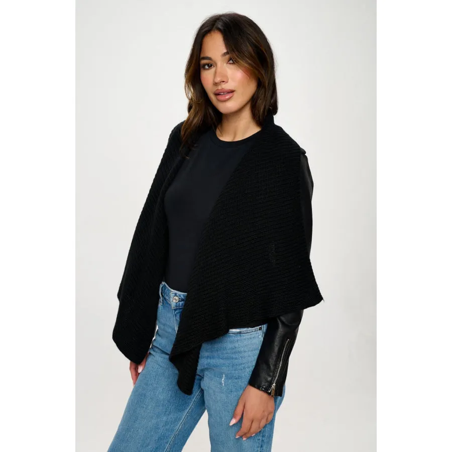 Coalition LA Knit Collared Faux Leather Crop Jacket