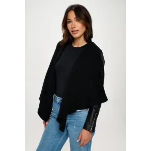 Coalition LA Knit Collared Faux Leather Crop Jacket