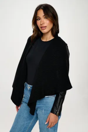 Coalition LA Knit Collared Vegan Leather Crop Jacket
