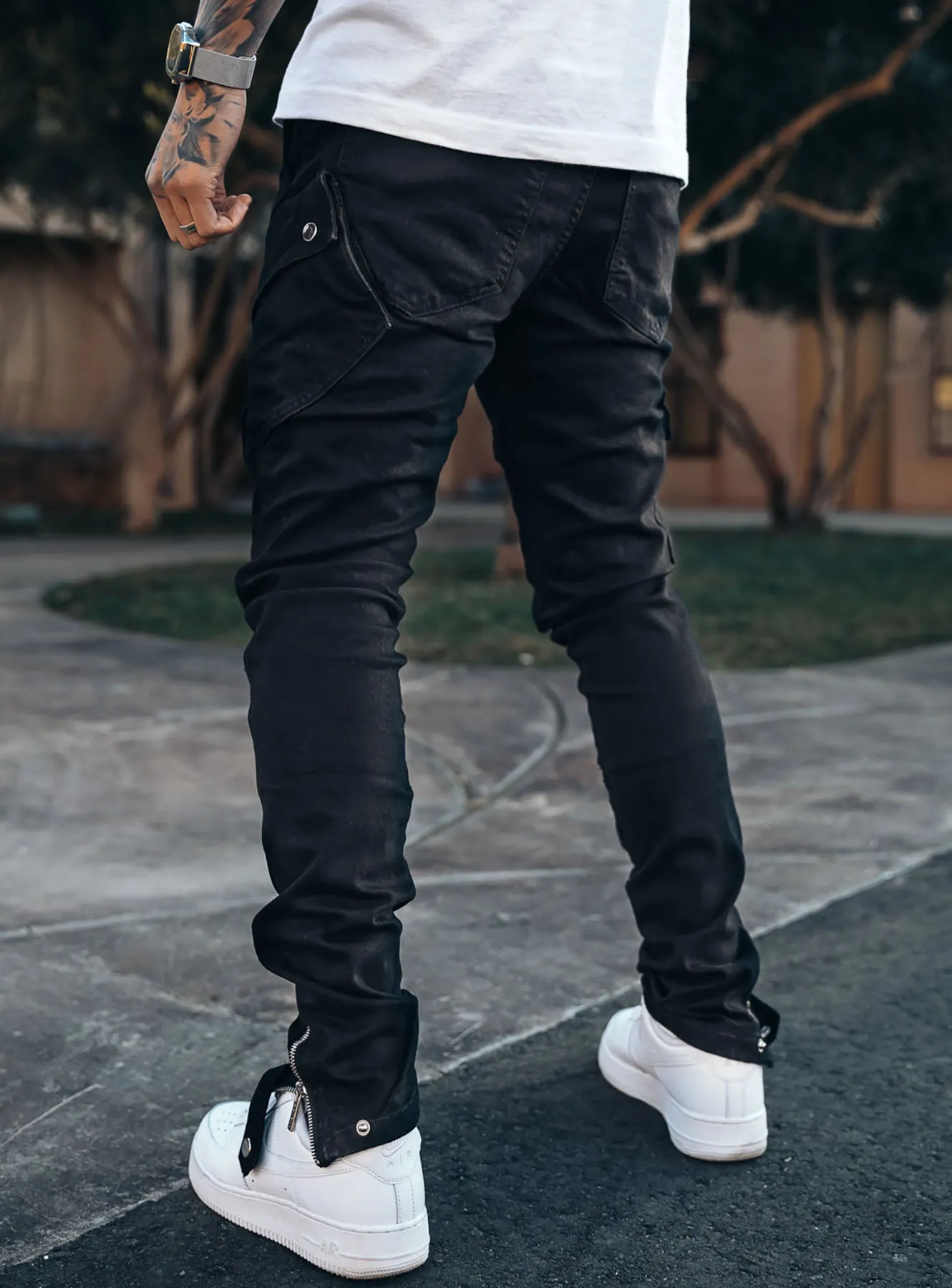 Constructed Cargo Jeans in Jet Black