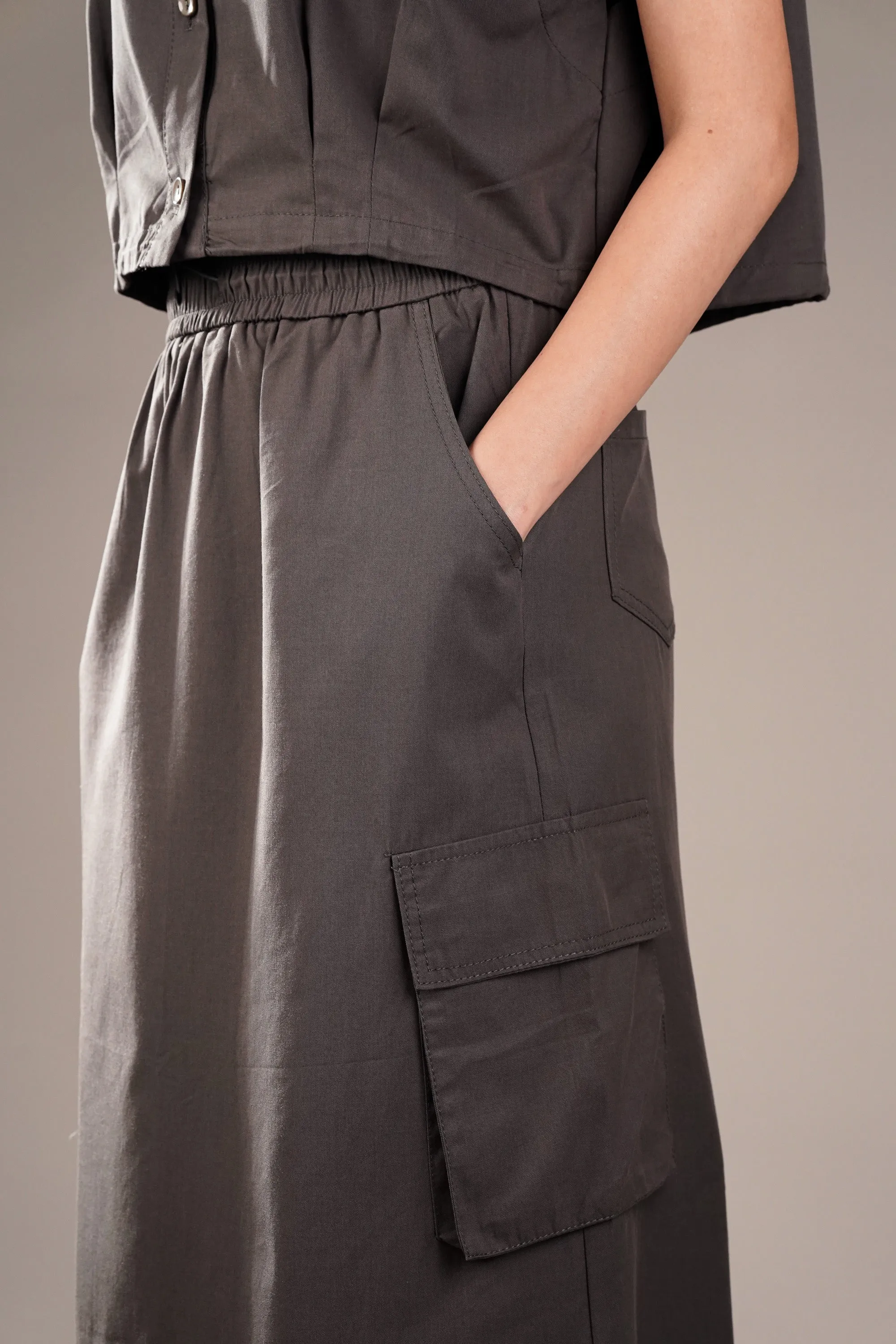 Cotton Shadow Grey Skirt Coord Set