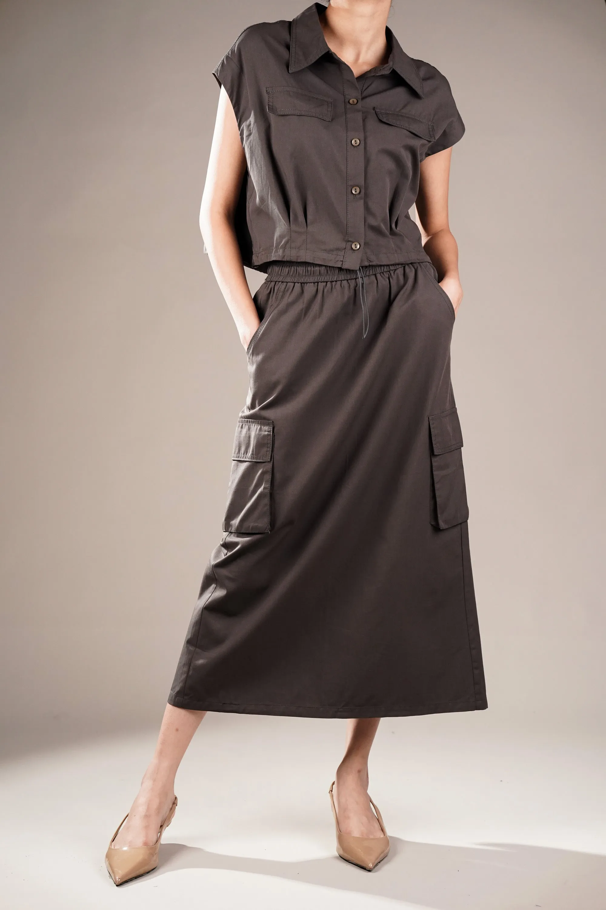 Cotton Shadow Grey Skirt Coord Set