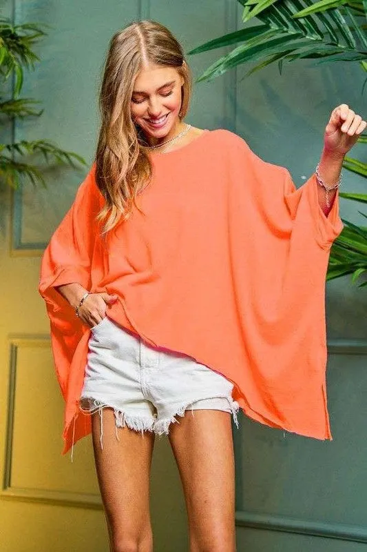 DAVI & DANI Round Neck Loose Fit Kimono Sleeve Sweater