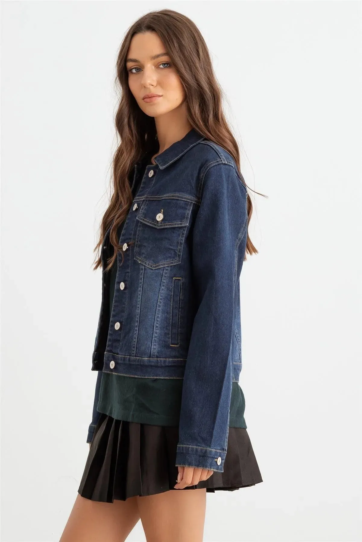 Denim  Button-Up Four Pocket Long Sleeve Jacket