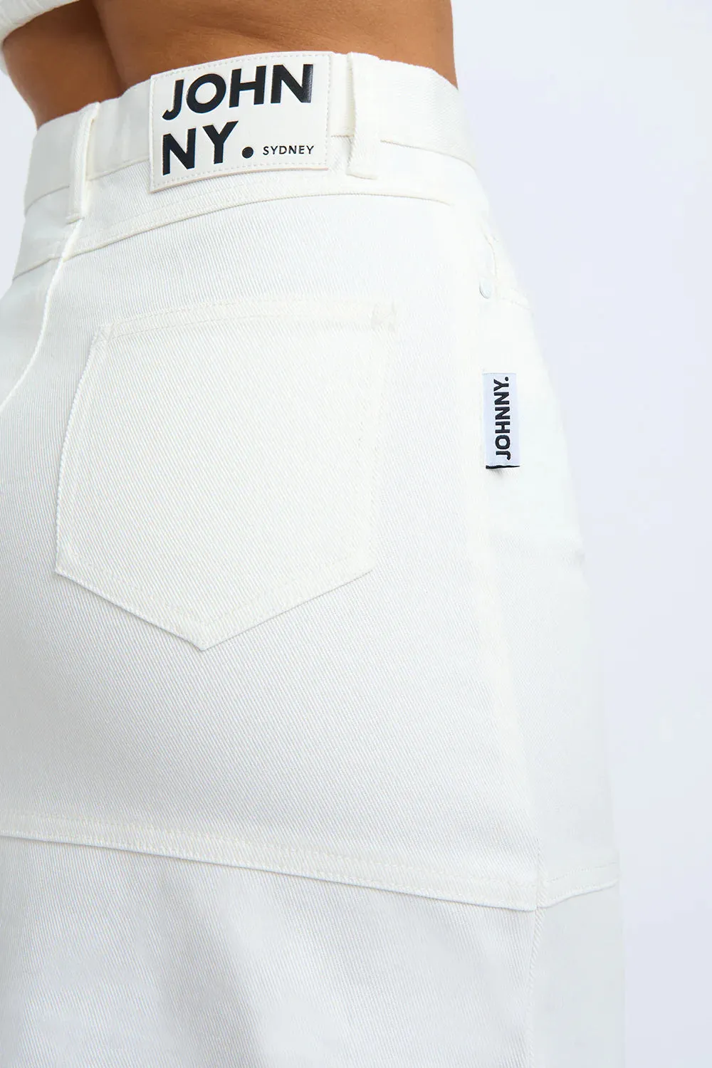 DENIM PANEL MIDI SKIRT - IVORY