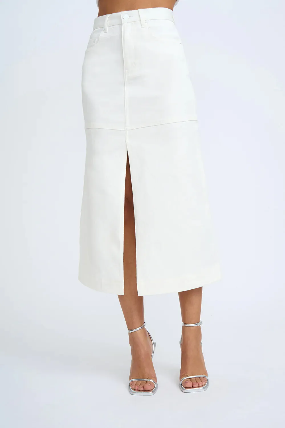 DENIM PANEL MIDI SKIRT - IVORY