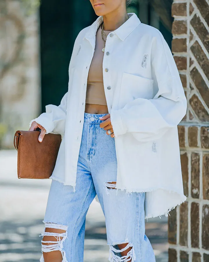 Distressed Tassel Loose Denim Jacket
