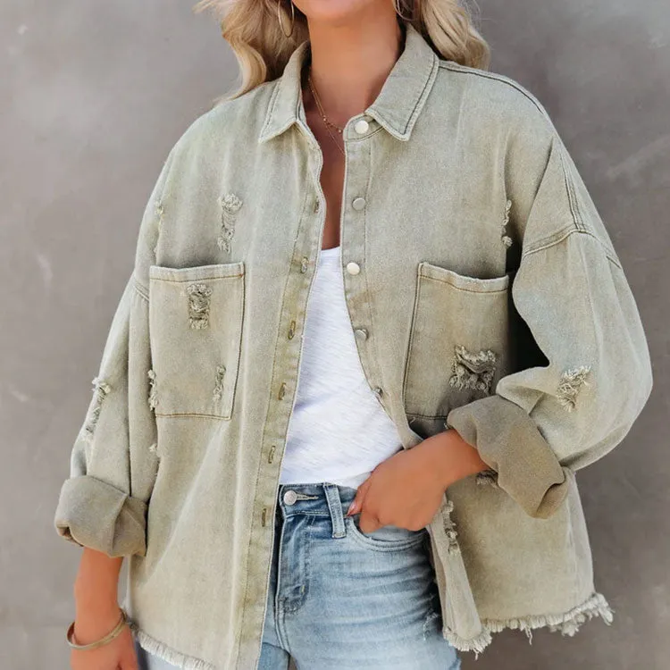 Distressed Tassel Loose Denim Jacket