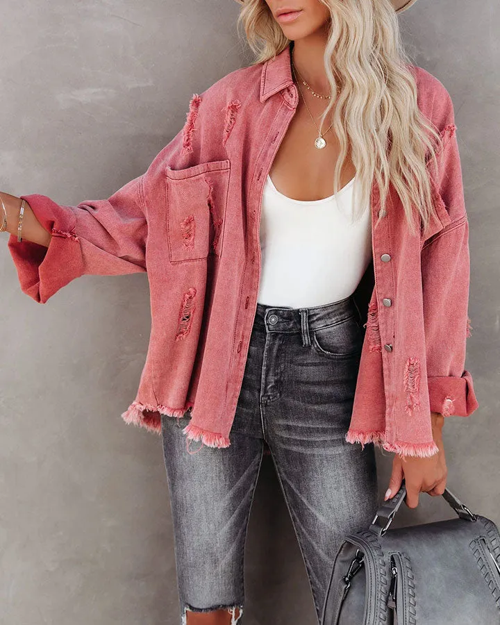 Distressed Tassel Loose Denim Jacket