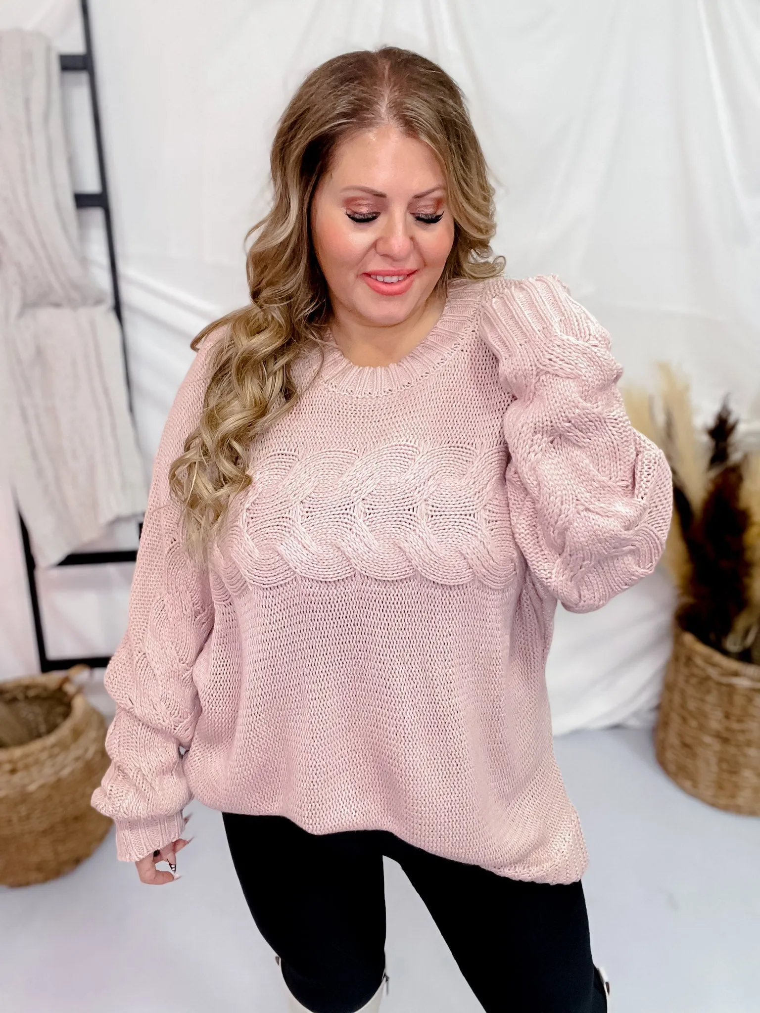 Dusty Rose Cable Knit Sweater