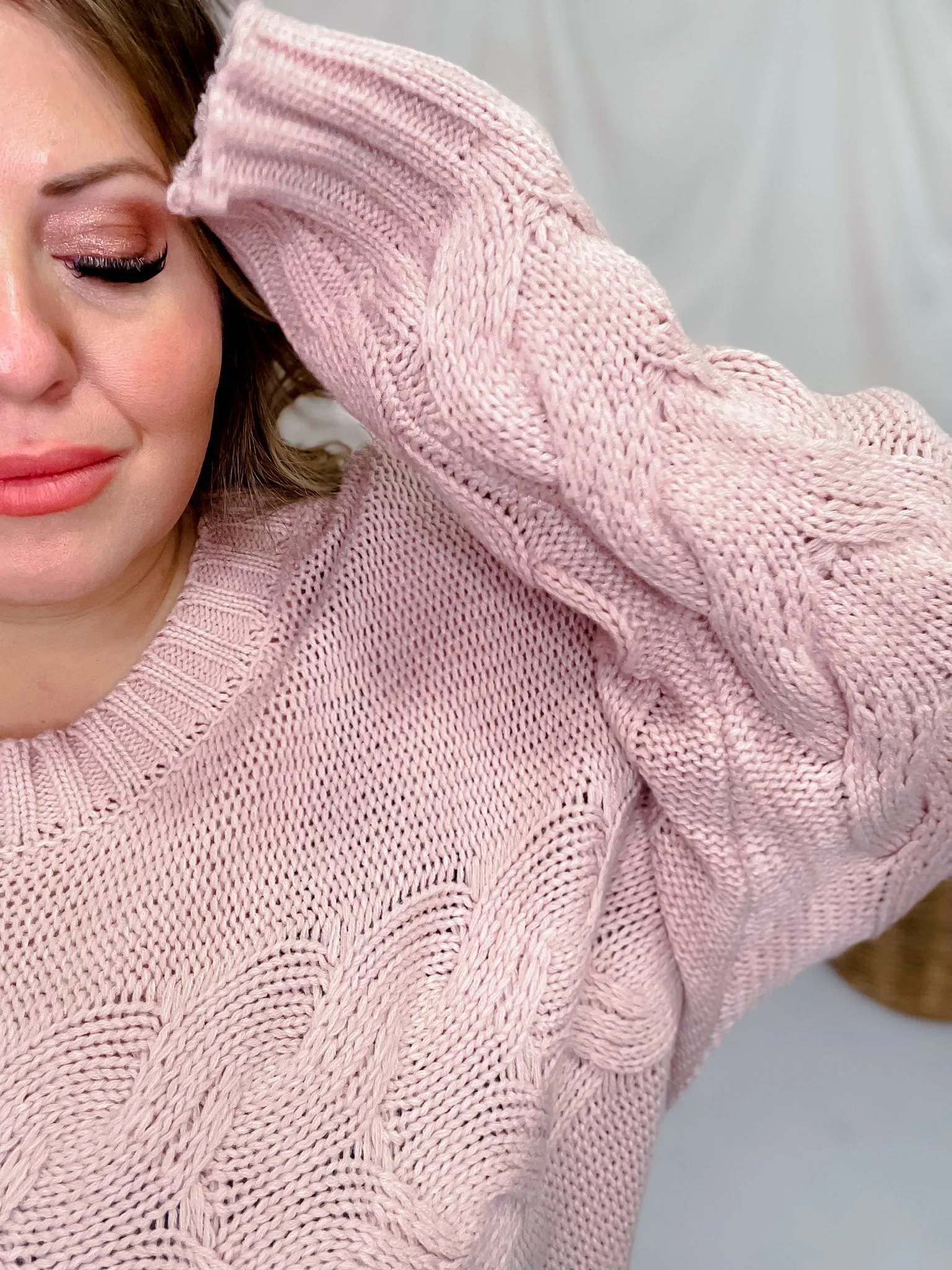 Dusty Rose Cable Knit Sweater