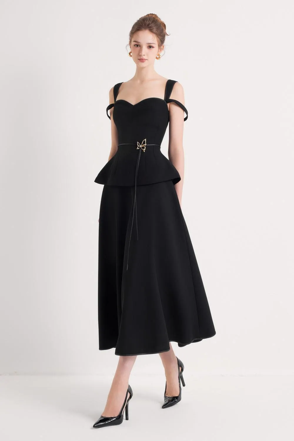 Freya A-line Draped Polycotton Midi Skirt