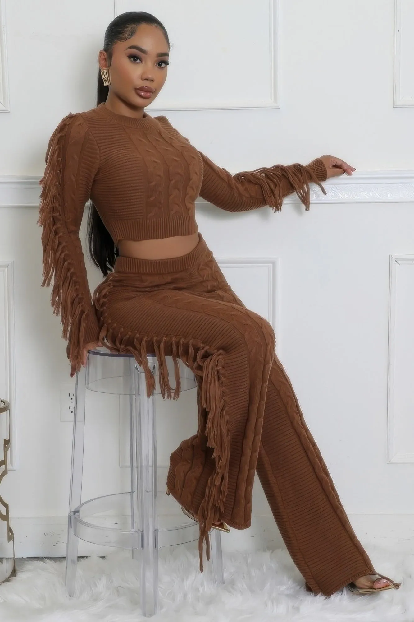 Fringed Knitted Pant Set